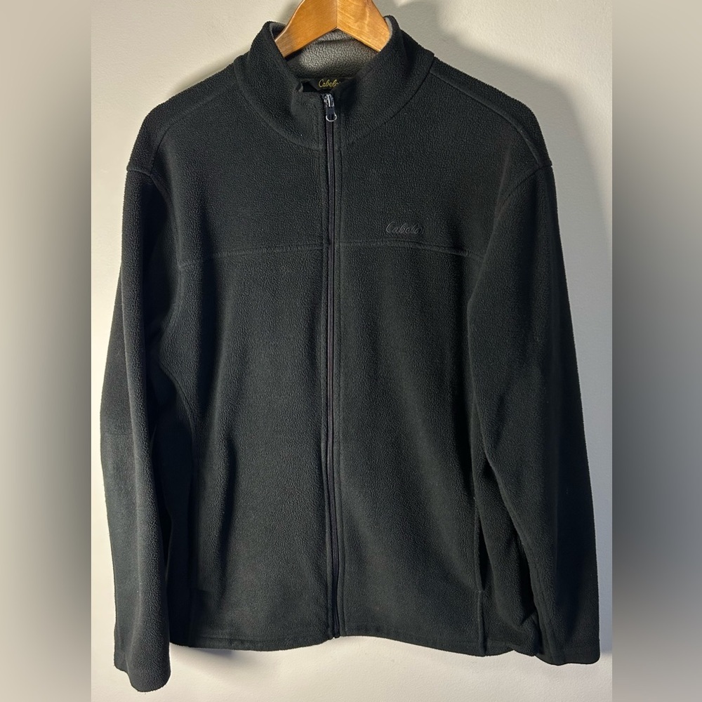 Cabela's Men's Black 1/4 Zip Fleece Sweater Pullover Size L Logo